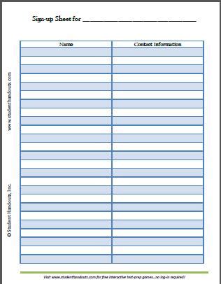 printable blank sign  sheet student handouts