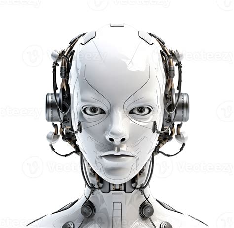 robot head cyborg face  transparent background created   png