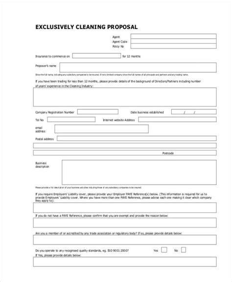 cleaning proposal forms  ms word