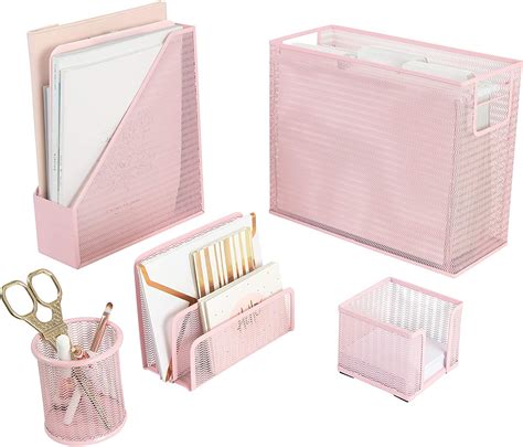 Blu Monaco 5 Piece Pink Office Supplies Desk Organizer Set