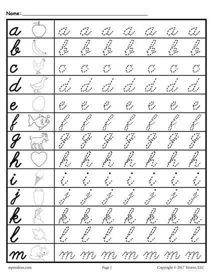 cursive letter practice sheets