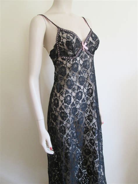 sexy black lace negligee vintage 1960s lingerie pink