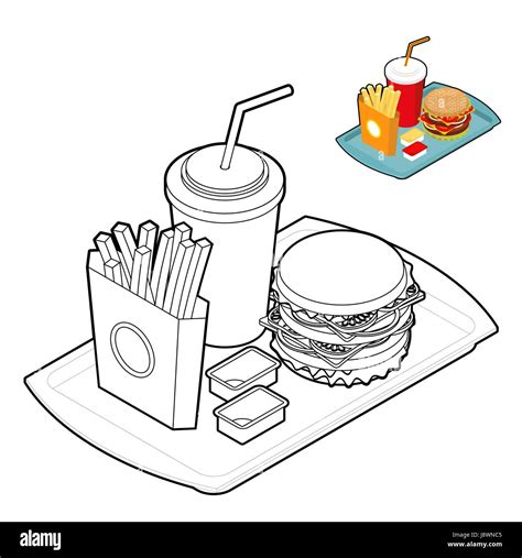 fast food coloring book food  linear style big fresh hamburger