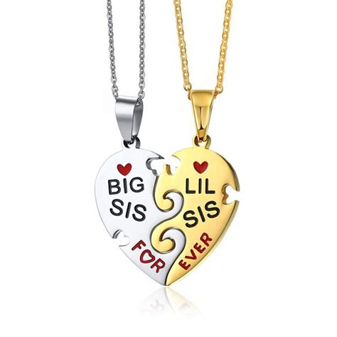 2pcs Set For Sisters Big Sis Lil Sis Forever Best Friend Split Heart