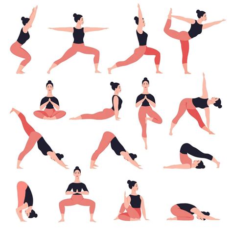 set  yoga poses healthy lifestyle female cartoon character