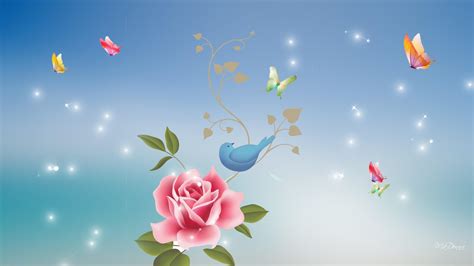 rose pink bird blue hd desktop wallpaper widescreen