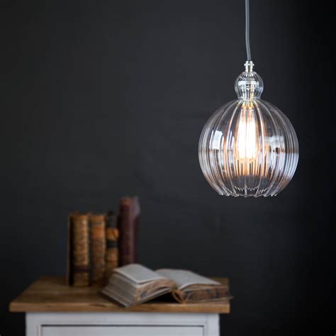 Clear Ribbed Glass Globe Mabel Pendant Light By Glow Lighting