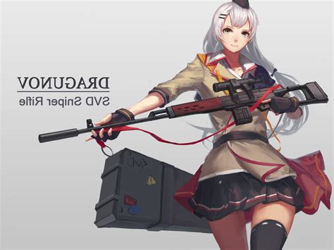 Wallpaper White Hair Svd Girls Frontline Sniper Rifle Anime Style