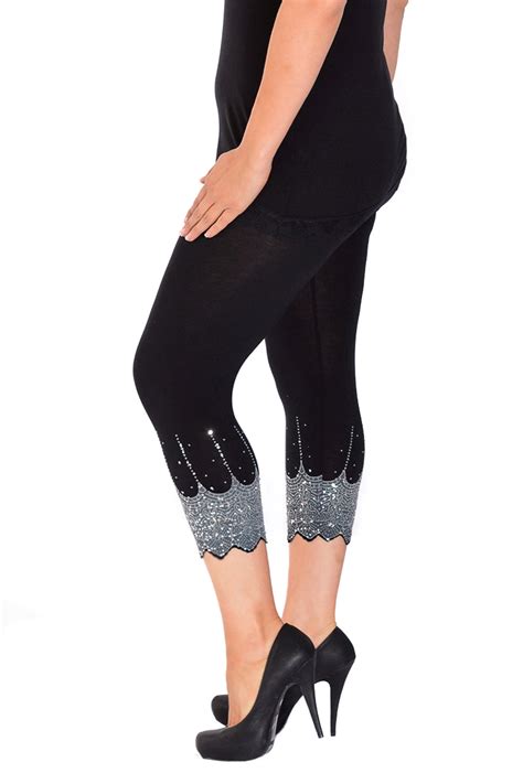 new womens plus size leggings sequin cropped scallop cut beads elastic nouvelle ebay