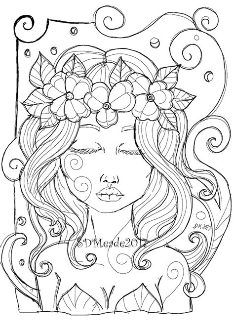 flower crown coloring page princess  flowers coloring page
