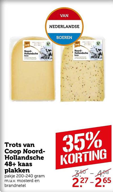 trots van coop noord hollandsche  kaas plakken  korting aanbieding bij coop