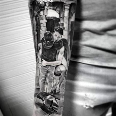 Dramatic Painted Original Combined Father And Son Tattoo
