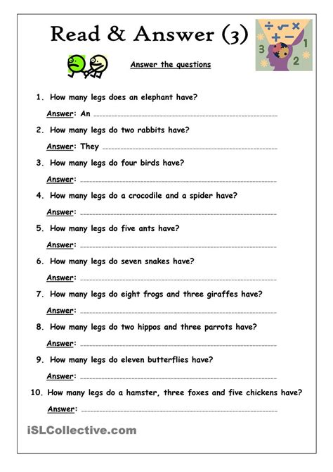 reading  answering questions worksheet