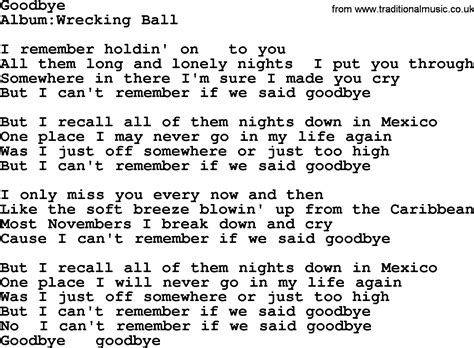 Emmylou Harris Song Goodbye Lyrics