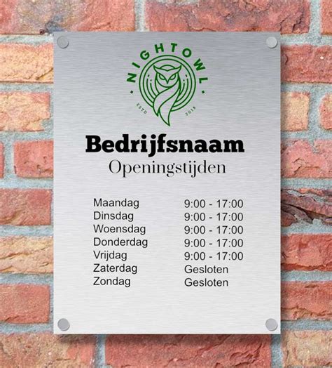 openingstijden bord   cm aluminium  ontwerpen