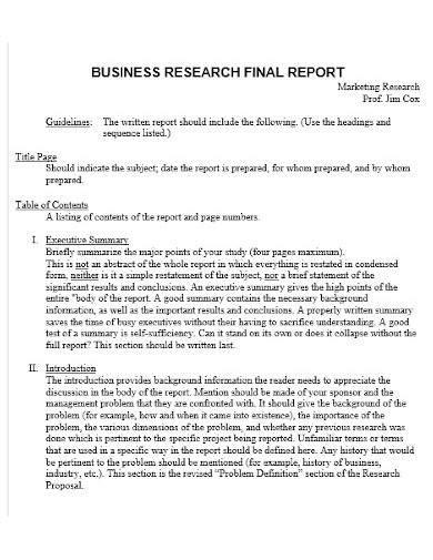 research report sample template