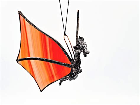 Stained Glass Orange Flying Dragon Hello Indigo Halo