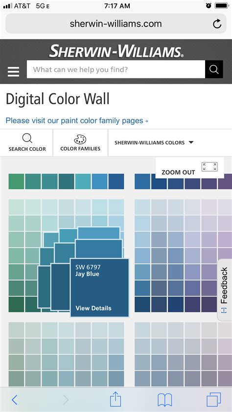 iphone screen showing  color scheme  sherwin williamss digital color wall