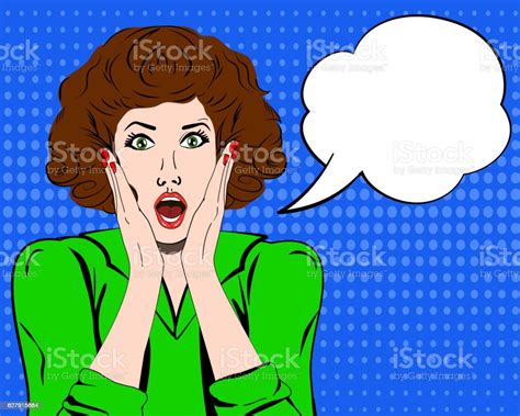 pop art surprised woman speech bubble vector illustration panic shocked