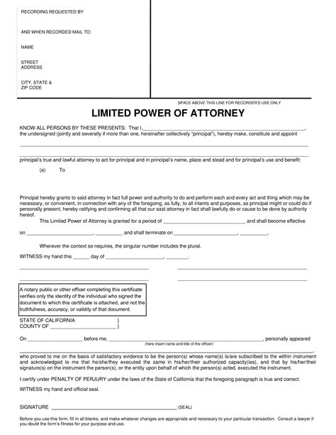 limited power  attorney form templates  allbusinesstemplatescom