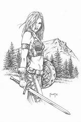 Warrior Drawing Woman Barbarian Fantasy Women Warriors Female Ausmalbilder Tattoo Character Comic Coloring Sketch Pages Barbarians Viking Ausmalen Athala Getdrawings sketch template