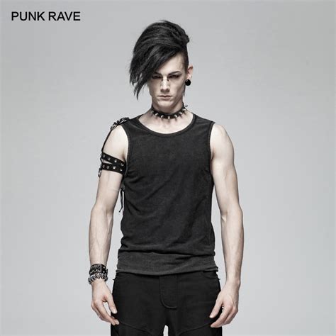 punk rave punk rock men s simple black vest casual summer sleeveless