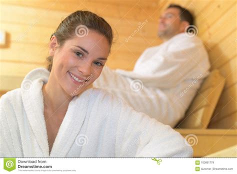 Woman Relaxes In Dry Sauna Stock Image Image Of Health 102661779