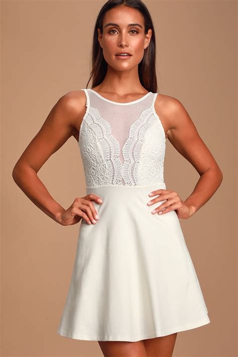 sexy white dress lace dress skater dress lwd lulus