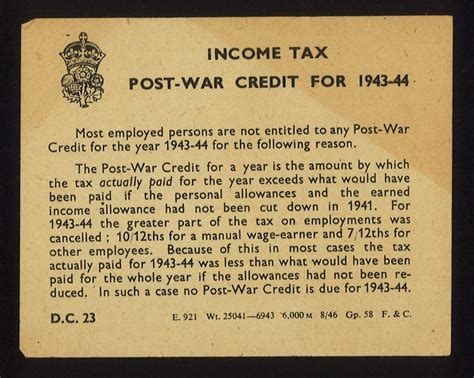 leaflet income tax post war credit    august