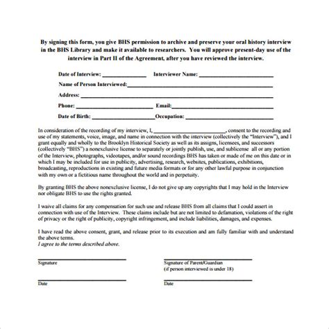 interview release form templates   sample templates