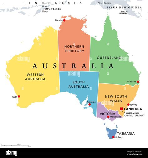 australia colored political map   capital canberra