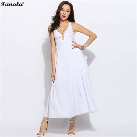 Fanala Women Summer White Dress Long Sleeveless Halter