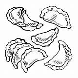 Vareniki Schizzo Nazionali Cottura Alimento Piatti Polpette Disegnato Ravioli Dumplings sketch template