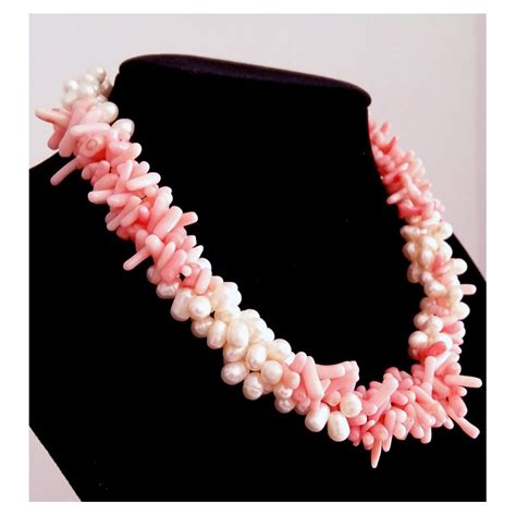freshwater pearl  pink coral necklace