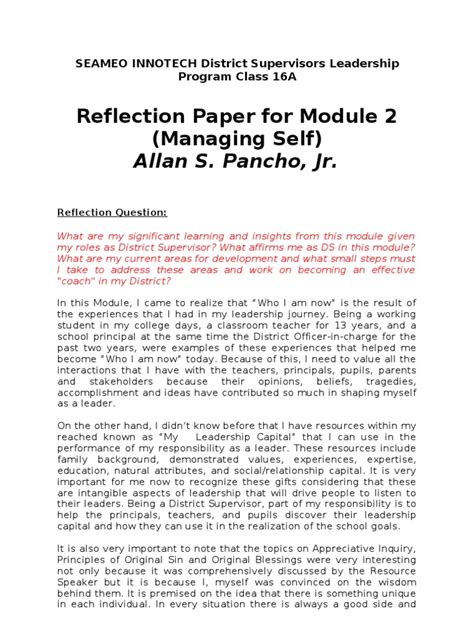 reflection paper  module  leadership leadership mentoring