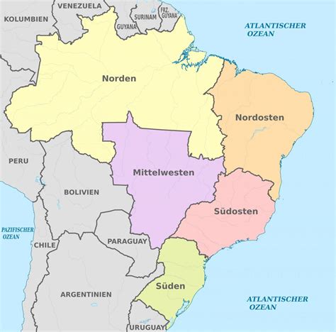 map  brazil regions political  state map  brazil