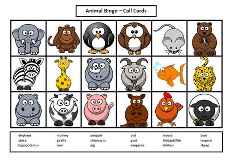 printable bingo cards animals  ile web  huekmedin