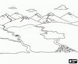 Coloring Pages Mountain Rivers Landscape Two Landscapes Water Coast Mountains Range Background sketch template