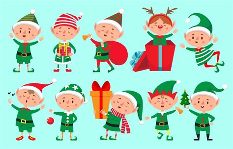 christmas elf character santa claus helpers cartoon cute dwarf elves
