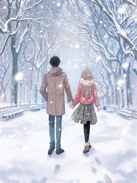 Download Japanese Anime Couple In Winter Wallpaper