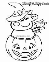 Pig Peppa Coloring Halloween Pages Witch Easy Printable Drawing Pumpkin Cute Color Print Educational Kindergarten Craft Nice Fall Trick Playschool sketch template