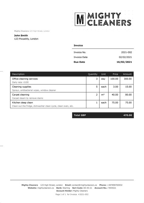 invoice templates  cleaning services sumup invoices