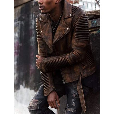 mens leather jacket brown leather jacket biker jacket etsy