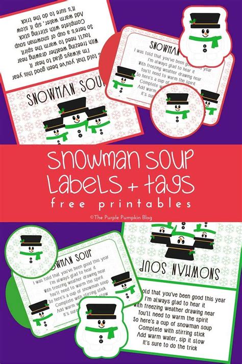 snowman soup labels tags  printables  set  labels tags