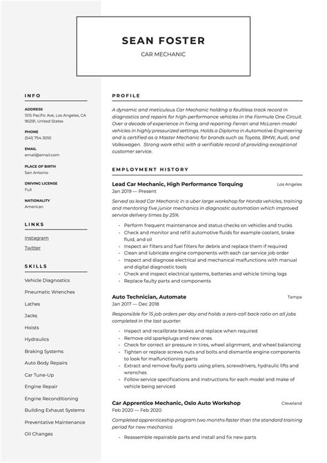 car mechanic resume guide  resume examples