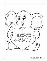 Heart Coloring Pages Elephant Cute Kids Pdf Holding Easy Adults sketch template