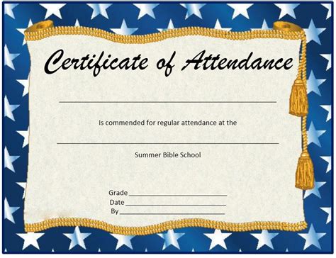 sample perfect attendance certificate templates printable samples