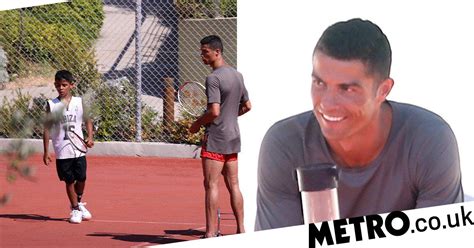 cristiano ronaldo swaps football for tennis as he teaches his son some