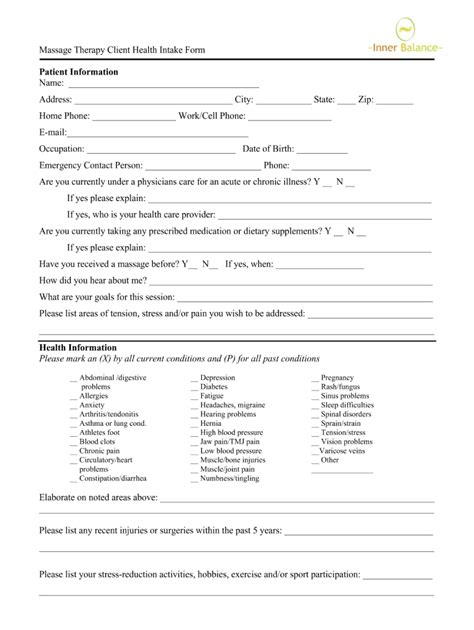 massage intake form fill  printable fillable blank pdffiller