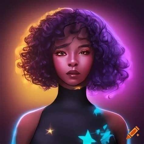 illustration of a dark skinned female with purple hair and lightning powers
